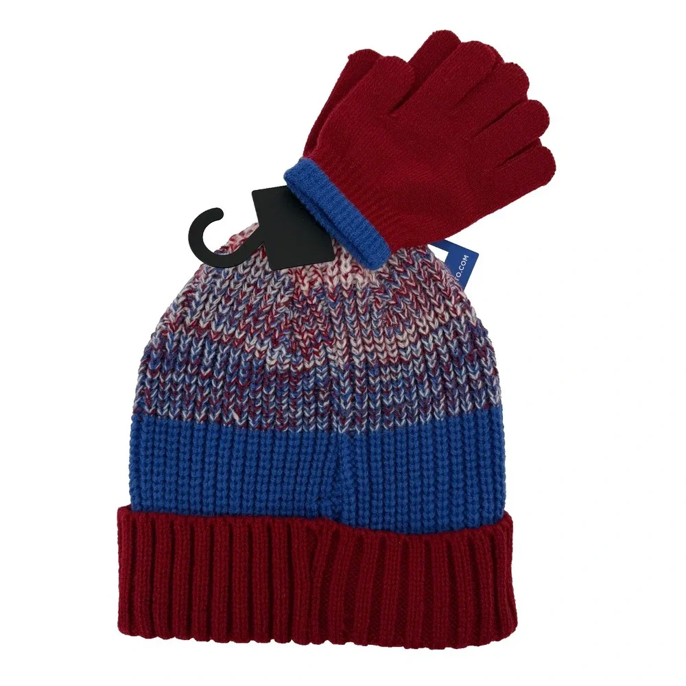 Vince Camuto Hat Gloves Set Kids 4-6X Knit Winter Beanie Red Blue NWT